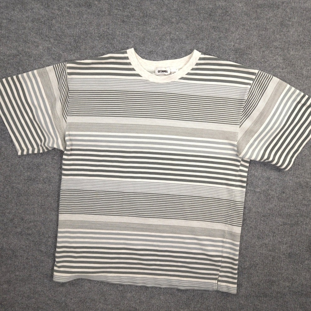 Vintage Gitano T Shirt Mens XL Gray Striped Textured Short Sleeve Crewneck Retro